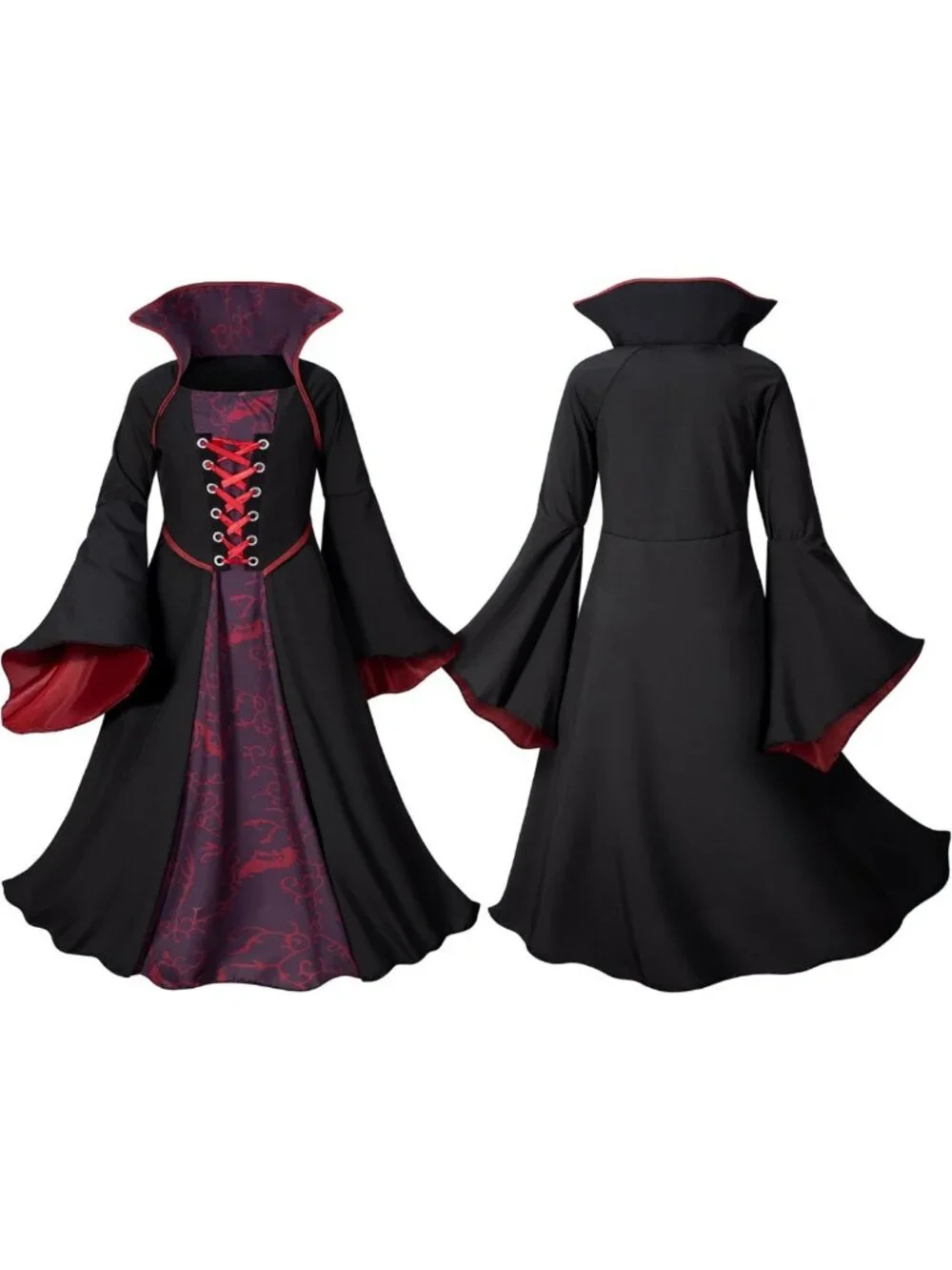 Vampire Costume Set for Girls - Halloween Dress Up with Fangs, Wand & Choker